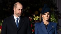 Prince William, Prince of Wales and Catherine, Princess of Wales ahead of the ceremonial welcome for the state visit to the UK of the President of the Federal Republic of Germany and his wife Elke Büdenbender on December 03, 2025 in Windsor, England.
