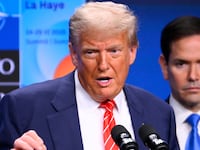 President Donald Trump speaking at the NATO summit on June 25, 2025 attacked the reporters and falsely accused them of demeaning the military for asking questions about an intelligence report.