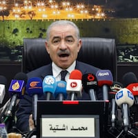 Palestinian Prime Minister Mohammad Shtayyeh announces his government's resignation in Ramallah.