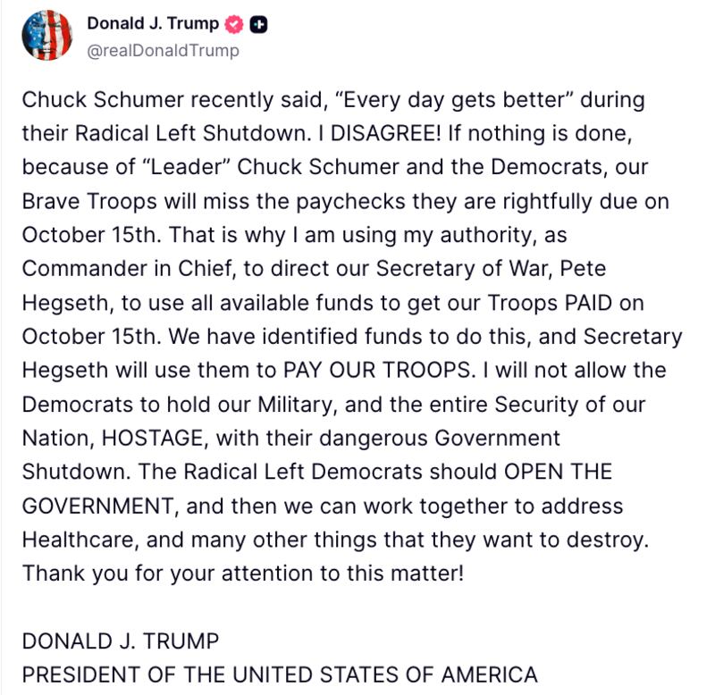 Donald Trump Truth Social post