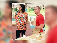 A photo illustration showing a still from the British Bake Off.