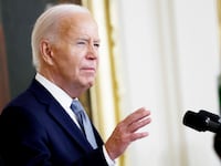 U.S. President Joe Biden speaks during a Medal of Honor ceremony in the East Room of the White House
