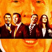 A photo illustration of Donald Trump, Charlie Kirk, Jack Posobiec, Benny Johnson, and Scott Presler.