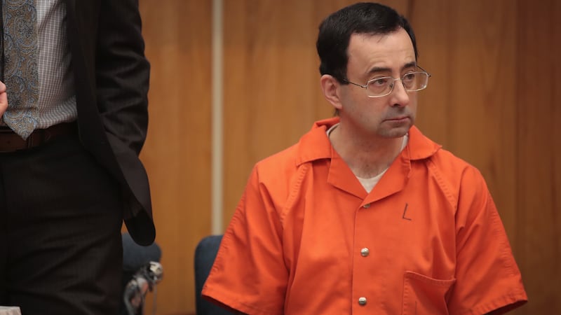 Larry Nassar sits in court listening to statements before being sentenced by Judge Janice Cunningham for three counts of criminal sexual assault in Eaton County Circuit Court on February 5, 2018 in Charlotte, Michigan.