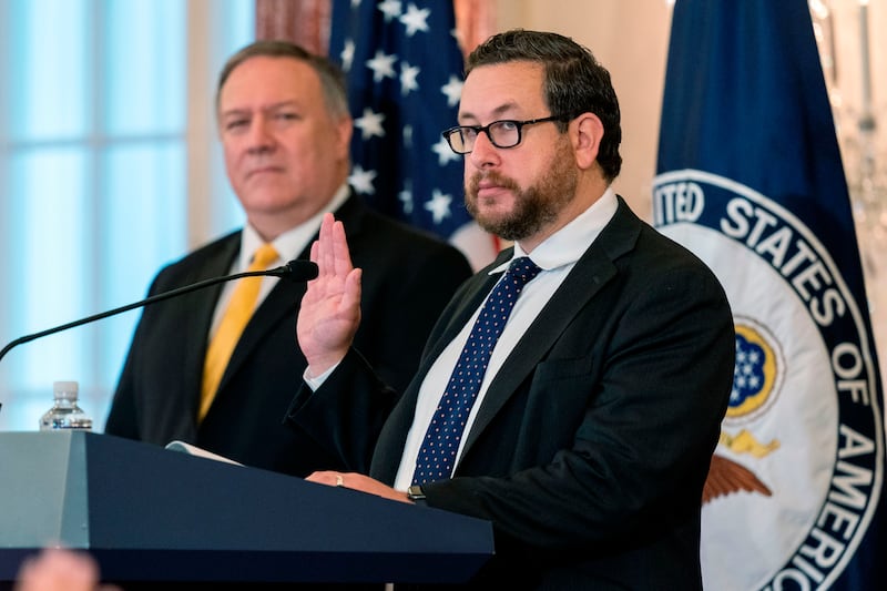 Joseph Edlow being sworn in as the Deputy Director for the USCIS in 2020.