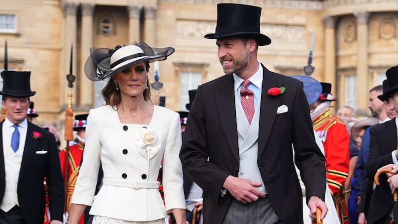 Catherine, Princess of Wales, and Prince William, Prince of Wales, during a Royal Garden Party at Buckingham Palace on May 8, 2026, in London, England.