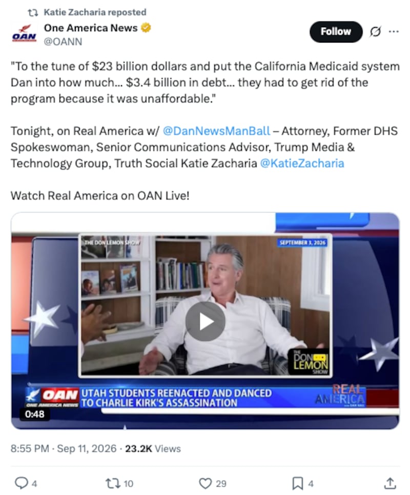 Zacharia was presented as an attorney in a September appearance on One America News.