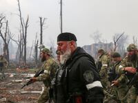 Fighters of the Chechen special forces unit, led by Russia’s State Duma member Adam Delimkhanov, in the southern port city of Mariupol, Ukraine, April 21, 2022.