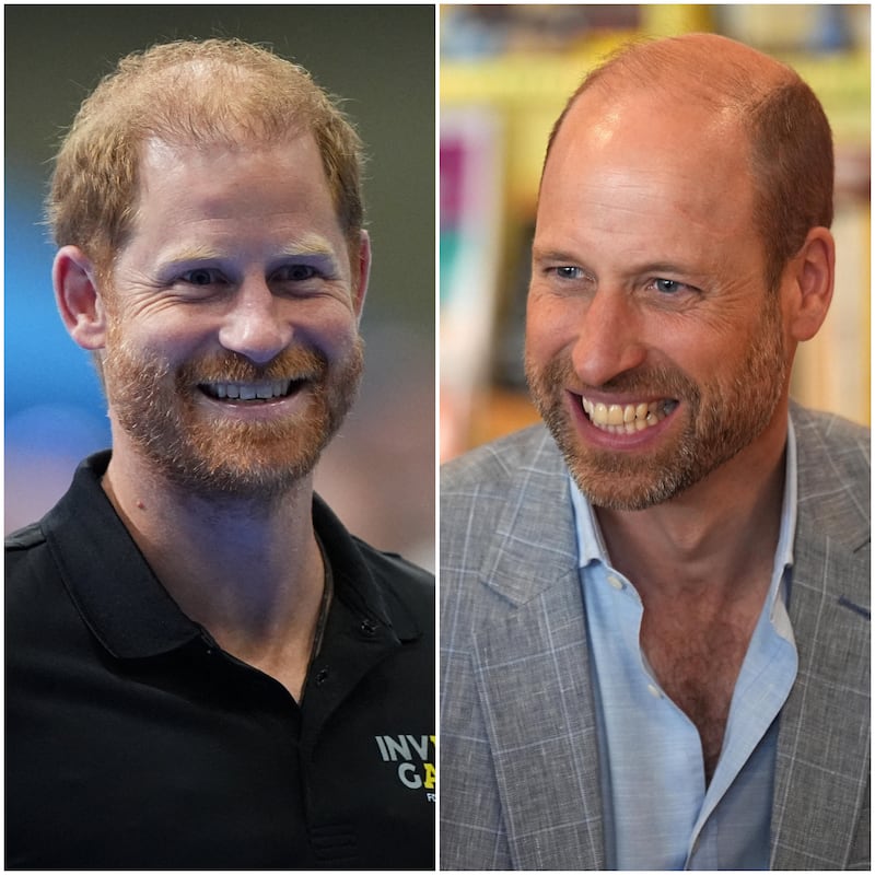 Prince Harry and his brother Prince William appear side by side, Harry with noticeably more hair, pictured at separate events in 2026.