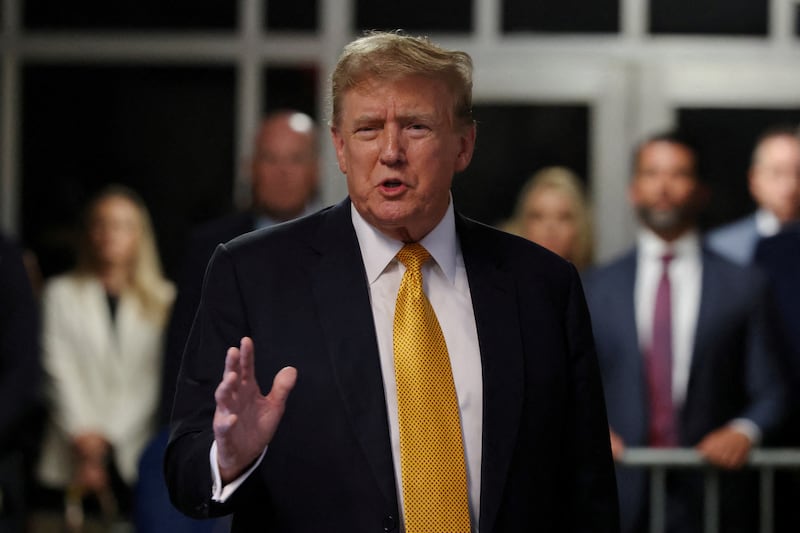 Former U.S. President Donald Trump speaks after a break during his hush money trial at the Manhattan Criminal Court in New York City, U.S., May 21, 2024.