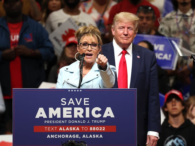 Republican U.S. House candidate and former Alaska Gov. Sarah Palin spoke at President Trump's "Save America" rally in 2022, accompanied there by her boyfriend, Ron Duguay.