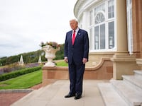 TURNBERRY, SCOTLAND - JULY 28: U.S. President Donald Trump prepares to greet British Prime Minister Keir Starmer and his wife Victoria Starmer at Trump Turnberry golf club on July 28, 2025 in Turnberry, Scotland. The pair are meeting at Turnberry before traveling together to Aberdeenshire to have a private dinner at another Trump-owned golf club. President Trump is visiting Scotland in a trip that’s part-vacation, part-work, as he stays at his Trump Turnberry golf course, followed by the Trump International Golf Links in Aberdeenshire, between July 25 to 29. (Photo by Andrew Harnik/Getty Images)