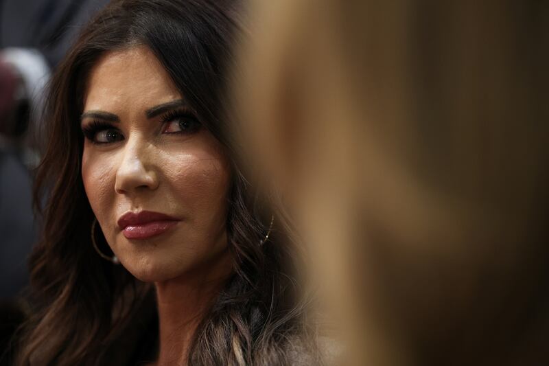 U.S. Secretary of the Department of Homeland Security Kristi Noem looks on during a meeting of the Cabinet in the Cabinet Room of the White House on January 29, 2026 in Washington, DC.