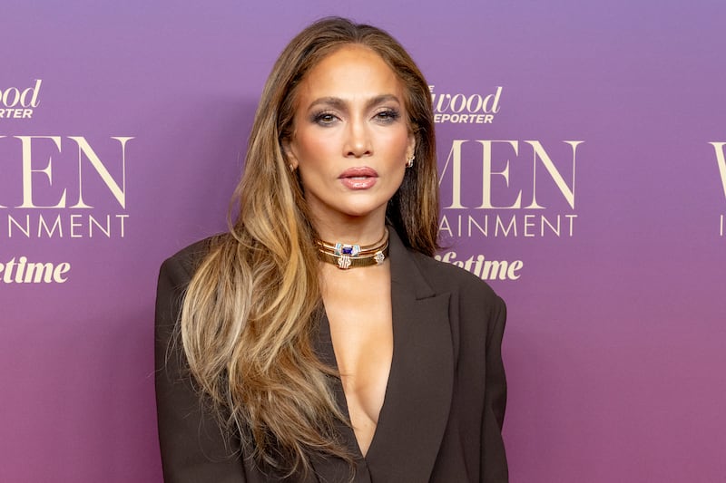 Jennifer Lopez in a plunging neckline earlier this month at the Hollywood Reporter's annual Women in Entertainment Gala on December 03, 2025.