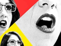 A photo illustration shows Lauren Boebart segmented in three separate colored triangles