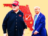 A photo illustration of Randy Fine and Donald Trump and a map of Florida.