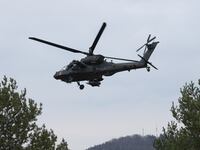 HOHENFELS, GERMANY - MARCH 12: A Boeing AH-64 Apache attack helicopter of the U.S. Army 12th Combat Aviation Brigade participates in the Allied Spirit 25 military exercise at the U.S. 7th Army Training Command Joint Multinational Readiness Center on March 12, 2025 near Hohenfels, Germany. Approximately 3,000 troops from NATO member countries, including the United States, Austria, the Czech Republic, France, Hungary, Italy, Spain, Latvia, Lithuania, North Macedonia, Slovakia, Slovenia and the United Kingdom, are participating in the four-week exercise with the aim of improving interoperability. European countries have pledged large-scale defence spending following doubts cast by the administration of U.S. President Donald Trump on the future of the U.S. commitment to the NATO military alliance. (Photo by Sean Gallup/Getty Images)
