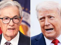 A composite image of Fed Chair Jerome Powell and President Donald Trump.