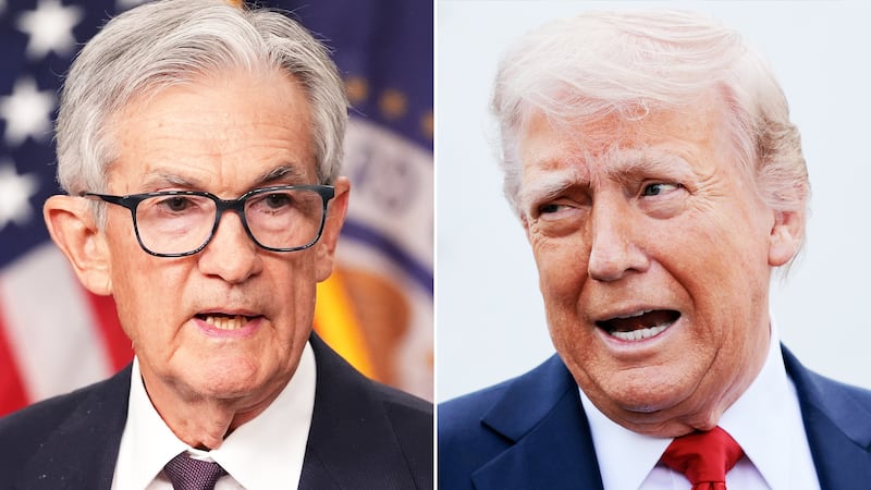 A composite image of Fed Chair Jerome Powell and President Donald Trump.