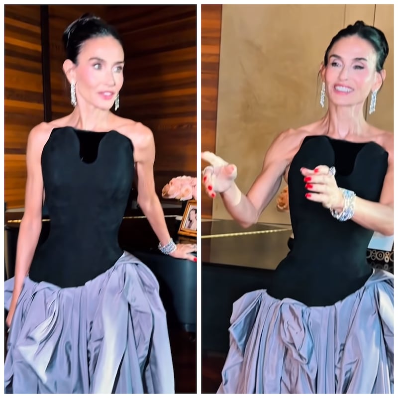Demi Moore’s hairstylist posted a video that showed the star getting ready for the gala.
