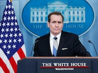 White House National Security Communications Advisor John Kirby spoke about news of Russia's emerging anti-satellite device, in a White House press briefing on Feb. 15, 2023.