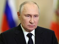 Russian President Vladimir Putin gives a televised address in Moscow, Russia, in this picture released September 30, 2023.