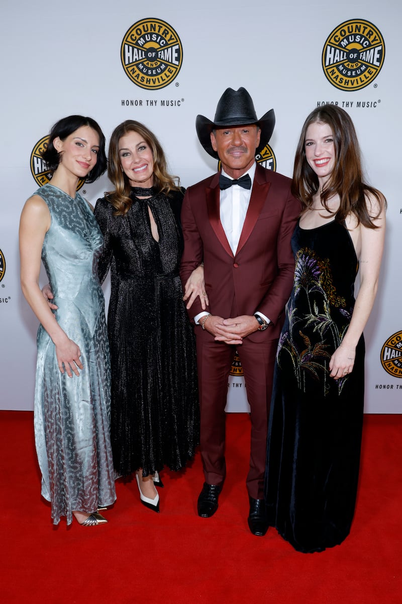 Audrey McGraw, Faith Hill, Tim McGraw, and Maggie McGraw at the Country Music Hall of Fame and Museum Class of 2026 Medallion Ceremony on October 18, 2026, in Nashville, Tennessee.