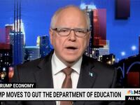 Minnesota Gov. Tim Walz, the Democratic nominee for vice president last year, talks about Trump and his trade wars, on MSNBC’s All In on Wednesday.