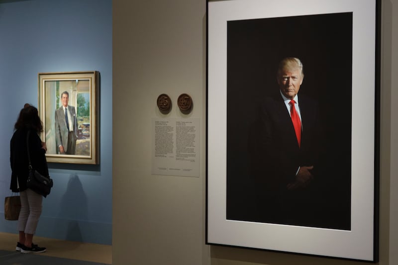WASHINGTON, DC - JUNE 1: A photo of U.S. President Donald Trump is displayed in the America's Presidents exhibition at the Smithsonian Institution's National Portrait Gallery on June 1, 2025 in Washington, DC. (Photo by Kevin Carter/Getty Images)
