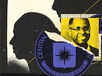 A photo illustration featuring Shaun Wiggins against a backdrop that includes a CIA seal.