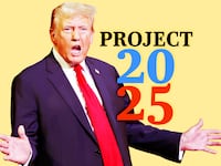 A photo illustration of Donald Trump and Project 2025.