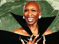 Cynthia Erivo on top of a green marble background