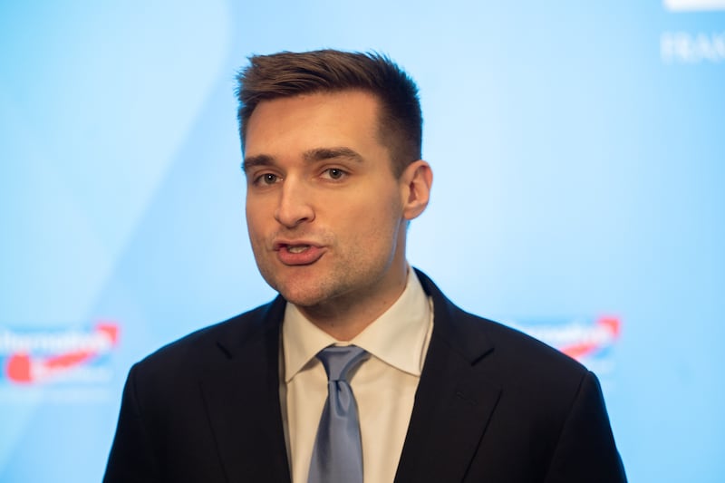 Alex Bruesewitz, social media advisor to President Trump, speaks at a lecture event organized by the AfD parliamentary group on the topic of "The global battle for truth: How conservatives can regain the power of interpretation".