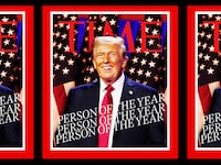 A photo illustration of a mockup of Donald Trump person of the year for Time magazine.