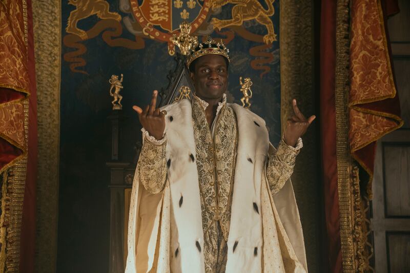 Jordan Peters gives his middle fingers in a still from ‘My Lady Jane’