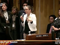 Eva Burch shares her own abortion story on the floor of the Arizona Senate.