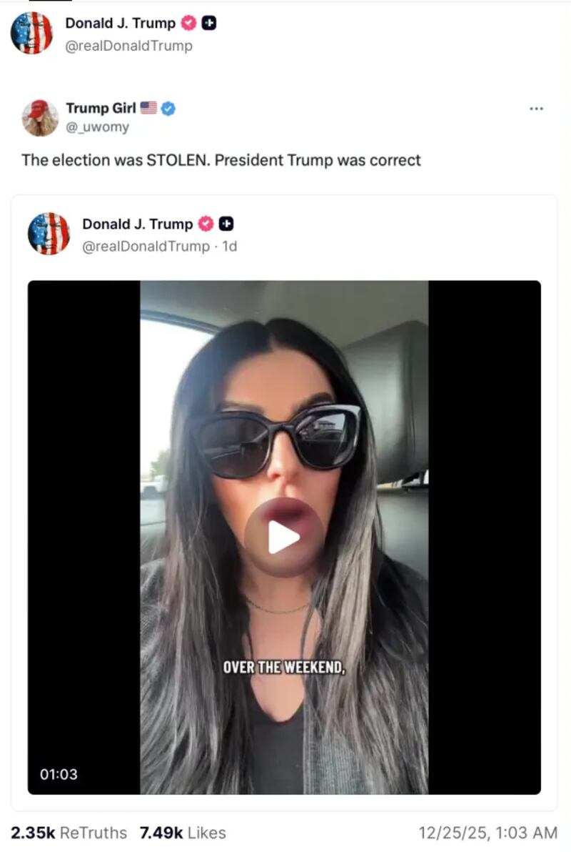 Trump's Truth Social repost of "Trump Girl."