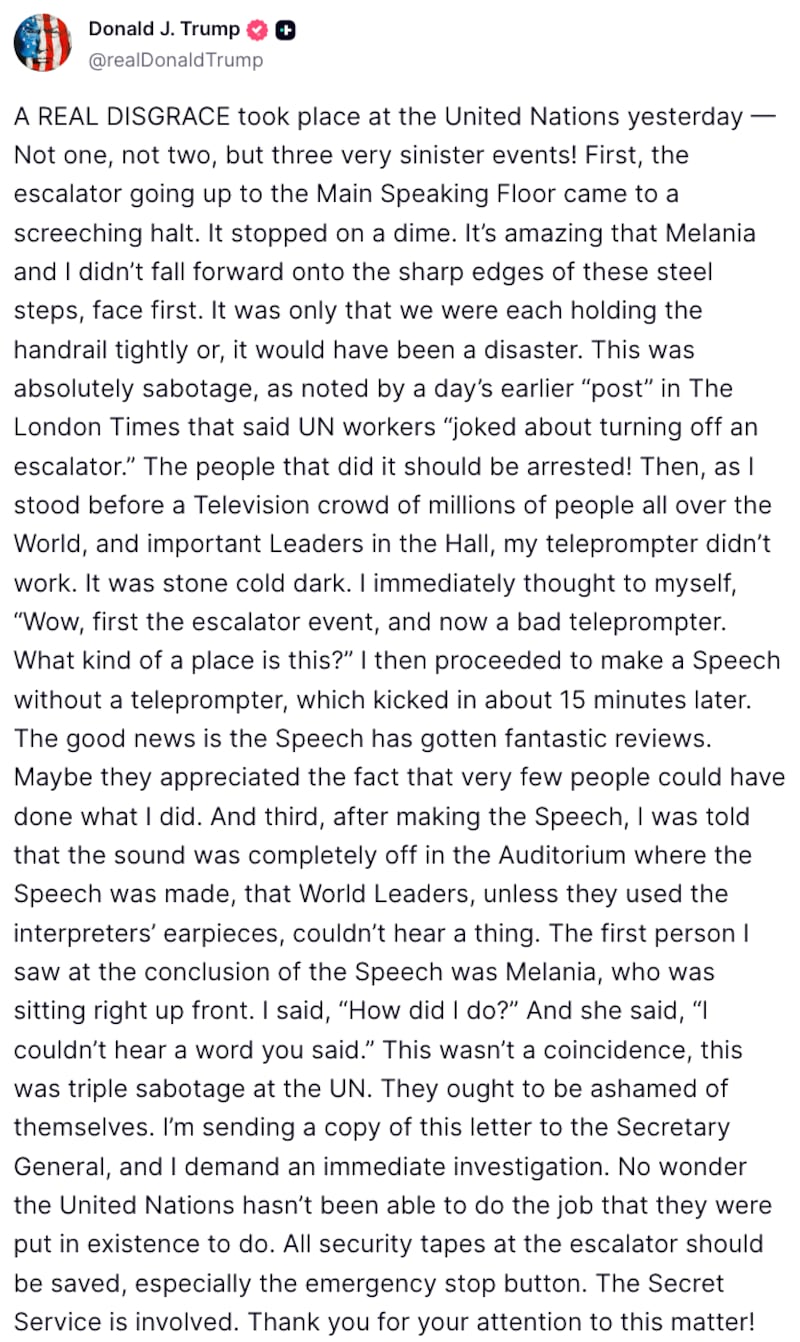 Trump Truth Social post
