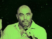 An illustration including a photo of Joe Rogan
