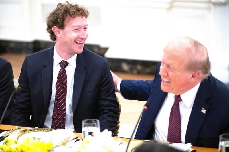 US President Donald Trump jokes with Meta CEO Mark Zuckerberg