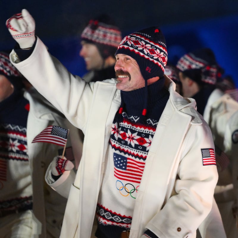 Athletes of Team United States walk in the parade during the opening ceremony of the Milano Cortina 2026 Winter Olympics at Livigno Snow Park on February 06, 2026 in Livigno, Italy.