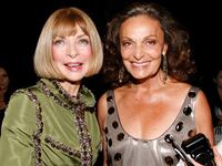 Editor-in-chief of Vogue Anna Wintour (L) and designer Diane Von Furstenberg (R) inside the fashion industry's battle against HIV/AIDs at the "7th on Sale" gala held at the 69th Regiment Armory on November 15, 2007 in New York City.