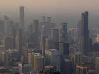 A smokey Toronto skyline is seen from the CN Tower as wildfires in Ontario and Quebec continue to burn, in Toronto, Ontario, Canada, June 6, 2023.