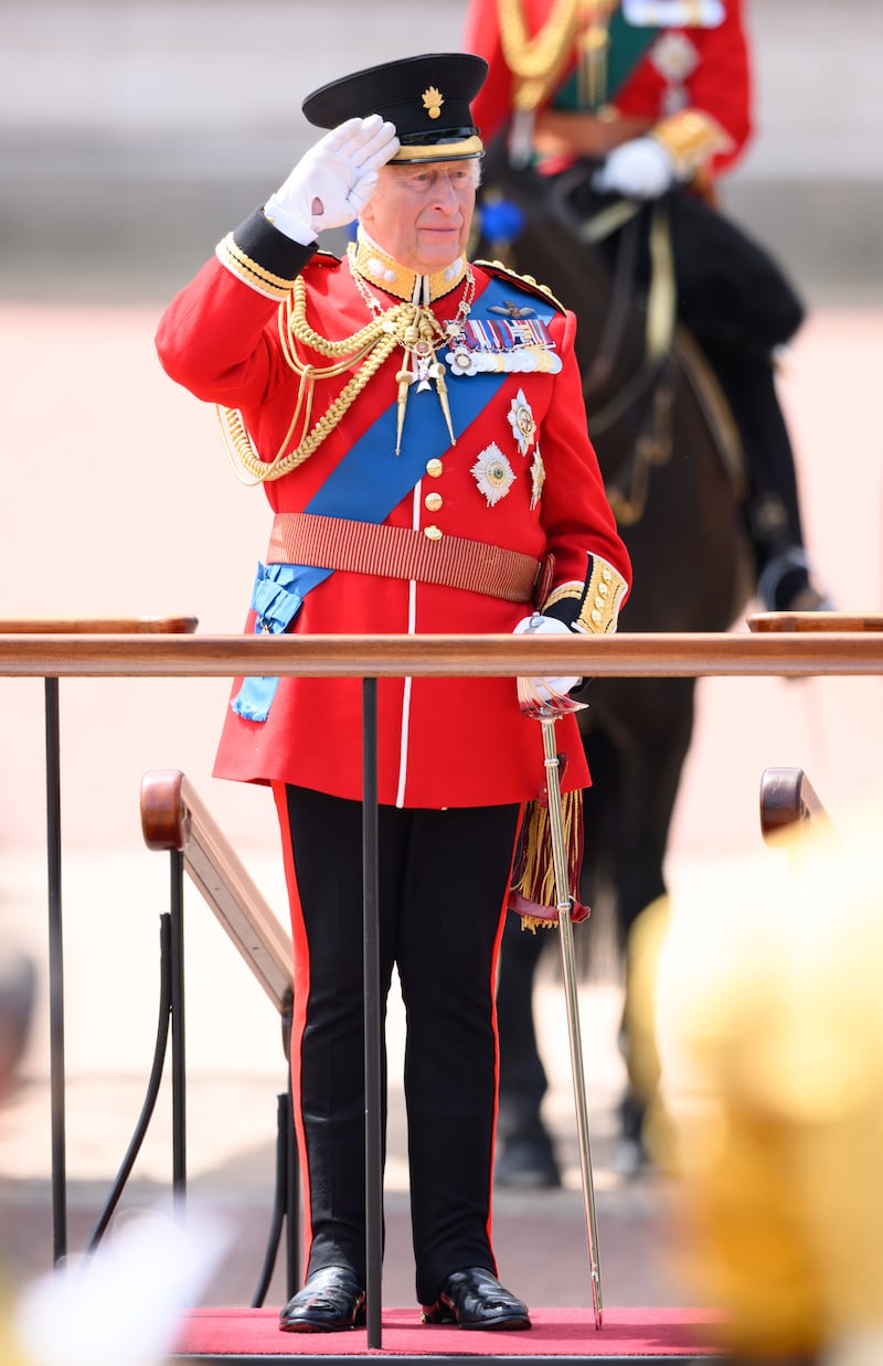 King Charles III during Trooping the Colour on June 13, 2026, in London, England.