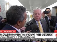 Sen. Lindsey Graham (R-SC) scrums with journalists on Capitol Hill.