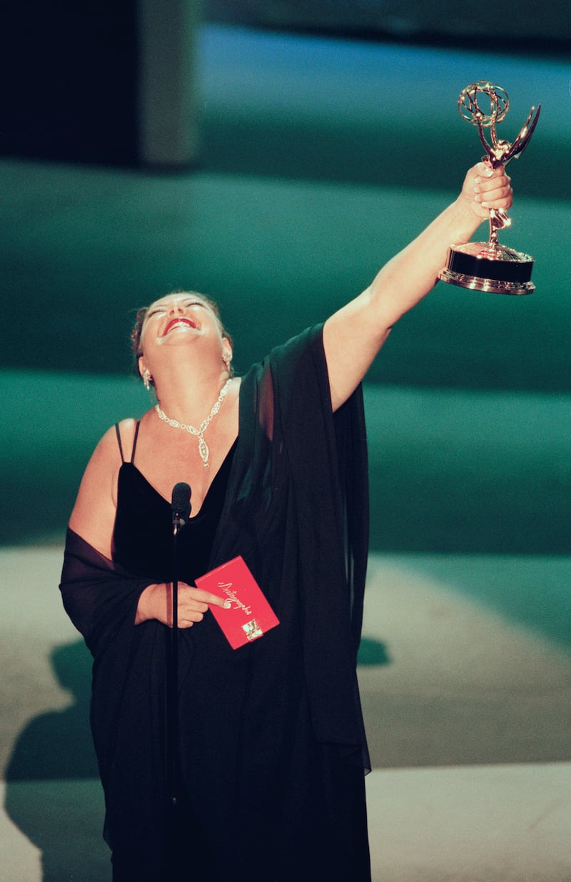 THE 50TH PRIMETIME EMMY AWARDS -- Pictured: Outstanding Supporting Actress in a Drama Series ABC's "The Practice" Camryn Manheim during the 50th Annual Primetime Emmy Awards held at the Shrine Auditorium in Los Angeles, CA on September 13, 1998 (Photo by Chris Haston/NBCU Photo Bank/NBCUniversal via Getty Images via Getty Images)