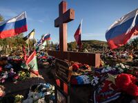 The graves of those killed during the war in Ukraine, at the military site of the Southern Cemetery, located on the southern outskirts of St. Petersburg.