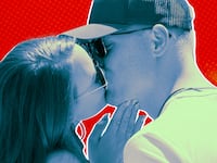 A photo illustration of Chelsea and Jimmy on Love is Blind.