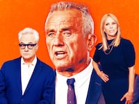 A photo illustration of Bradley Whitford, RFK Jr., and Cheryl Hines.