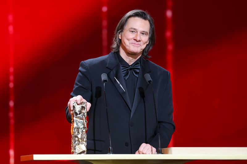PARIS, FRANCE - FEBRUARY 26: Jim Carrey accepts the Honorary Cesar Award during the 51st Cesar Film Awards at L'Olympia on February 26, 2026 in Paris, France. (Photo by Stephane Cardinale - Corbis/Corbis via Getty Images)